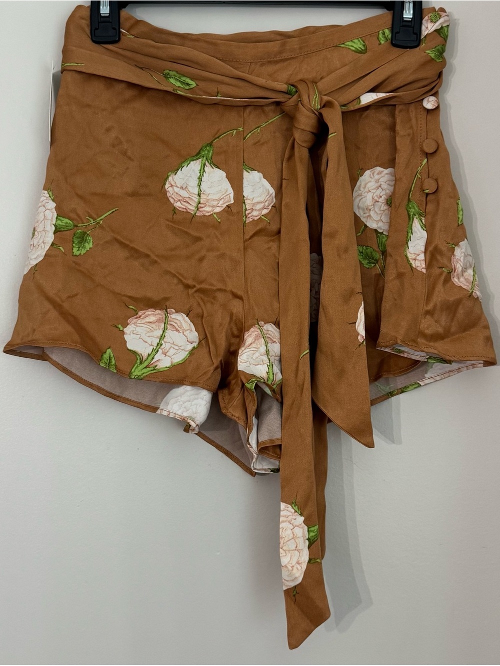 Anthropologie Brown Floral High-Waist Tie Front Shorts